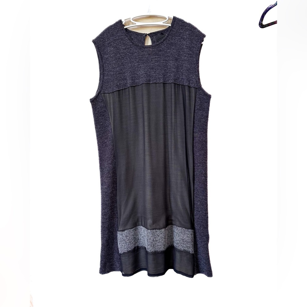 Costume National, Multi Media Sleeveless Shift Dress, Midi Length, Grays, Wool
